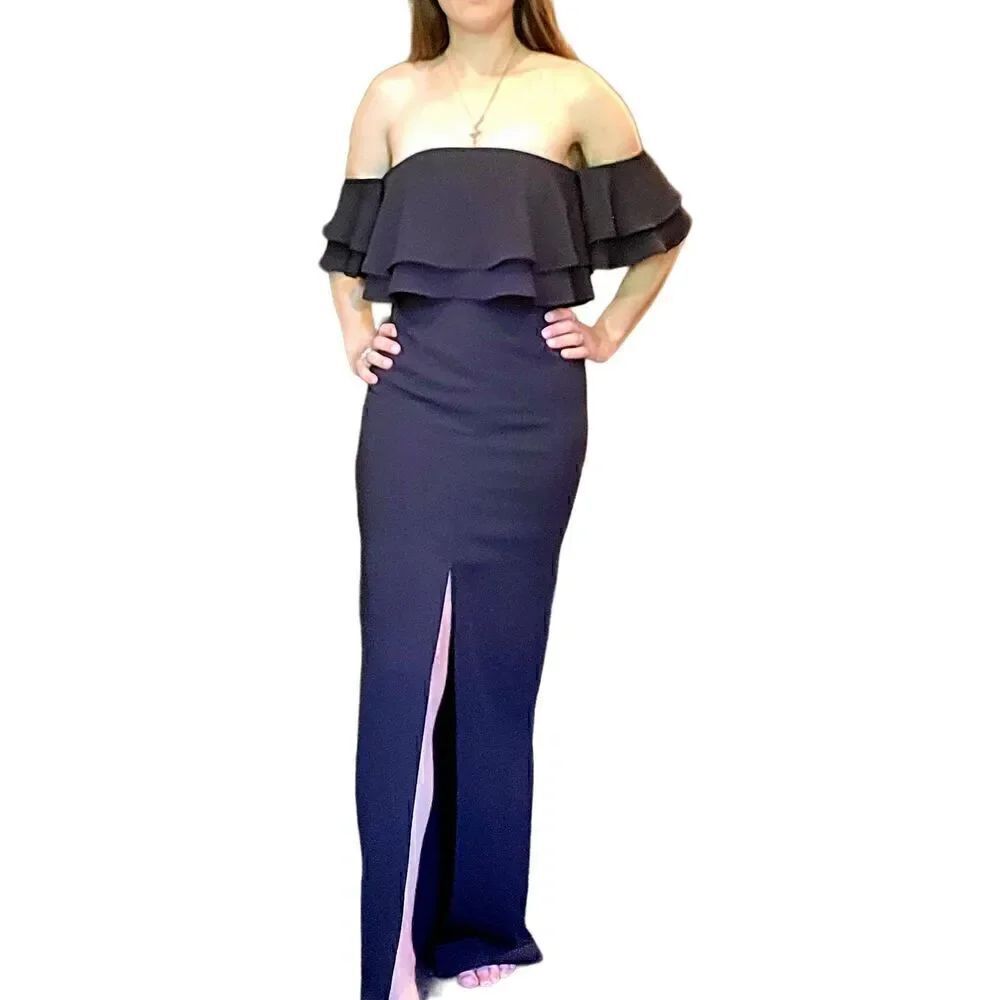 NWT Keepsake The Label Two Fold Maxi Dress Center Slit Off Shoulder Maxi Black